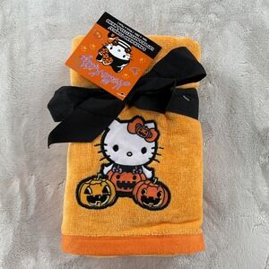 Hello Kitty Halloween Hand Towels 2 Pack Orange Pumpkin Embroidered Sanrio NEW